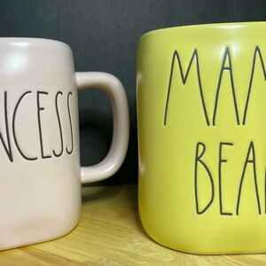 Rae Dunn Princess and Mama Bear Mug Set - Yellow and Cream